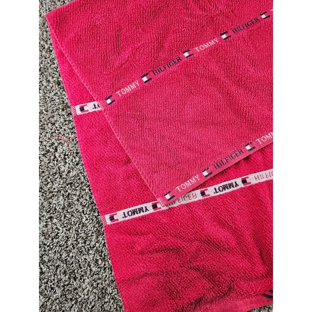 Vtg Y2K Tommy Hilfiger beach towel featuring a Classic Red stripe design
